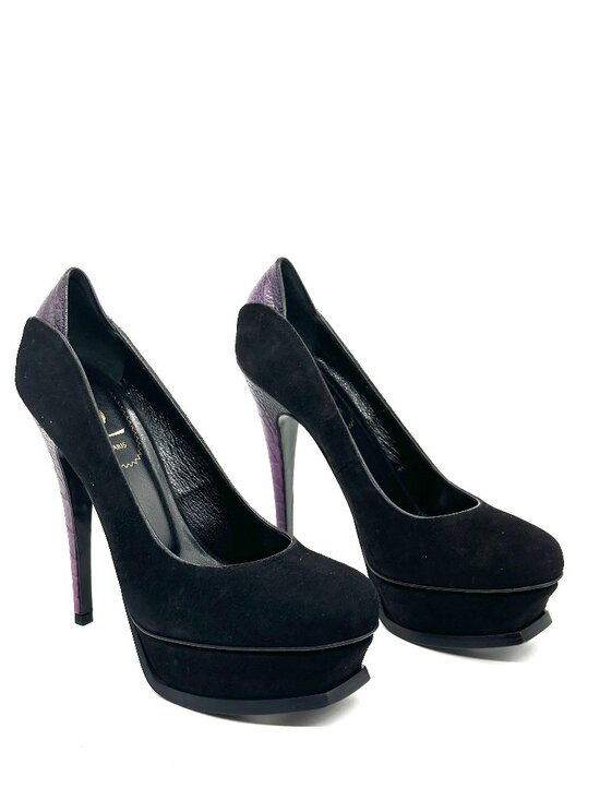 YSL Yves Saint Laurent Tribute 105 Suede Ostrich Heel Pumps Shoes